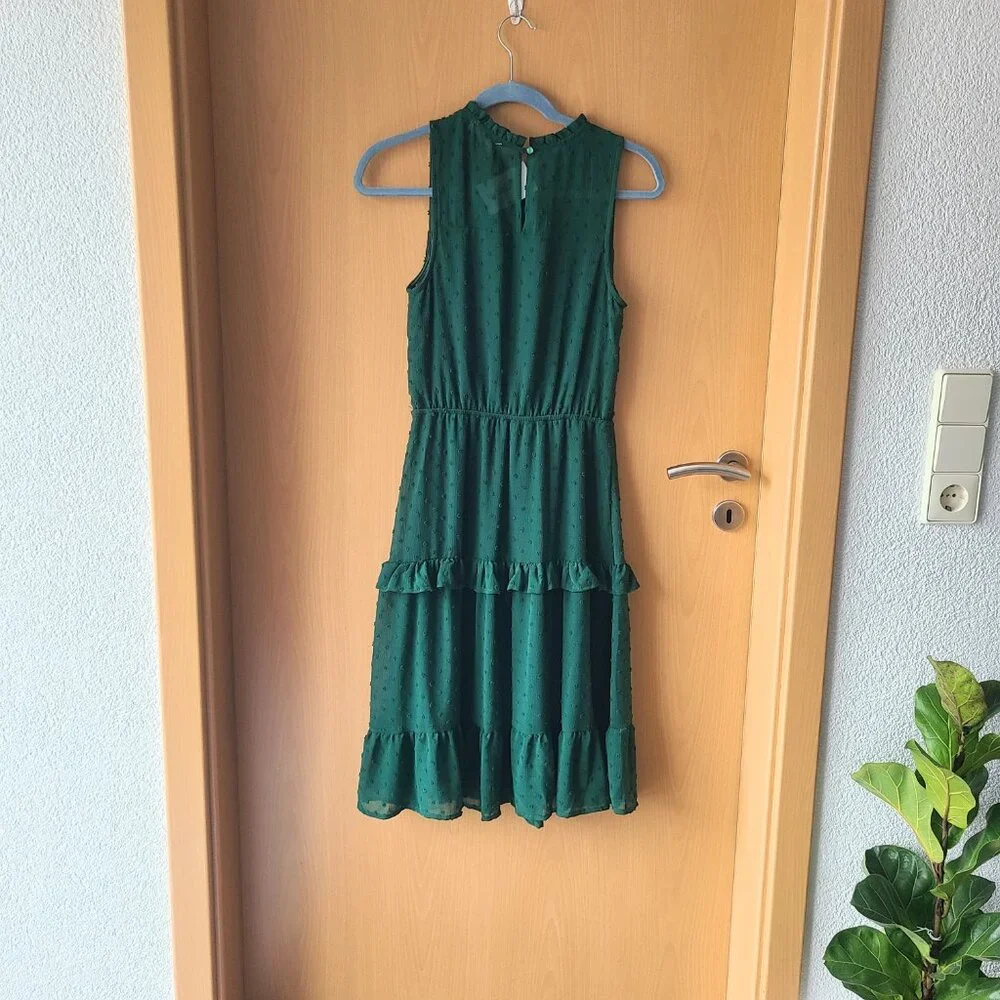 Monteau Deep Green Sleeveless Cottagecore Tiered Ruffle Prairie Midi Dress XS